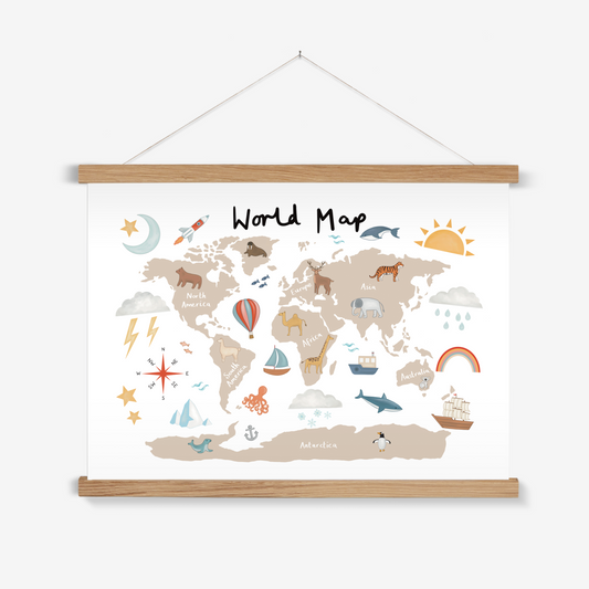 World Map in beige / Print with Hanger
