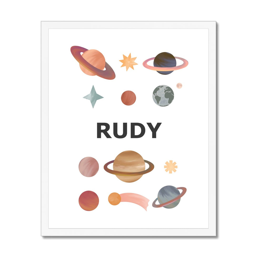 Personalised Name Planets in white / Framed Print