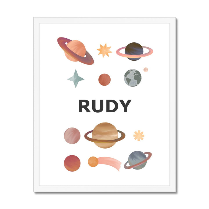 Personalised Name Planets in white / Framed Print