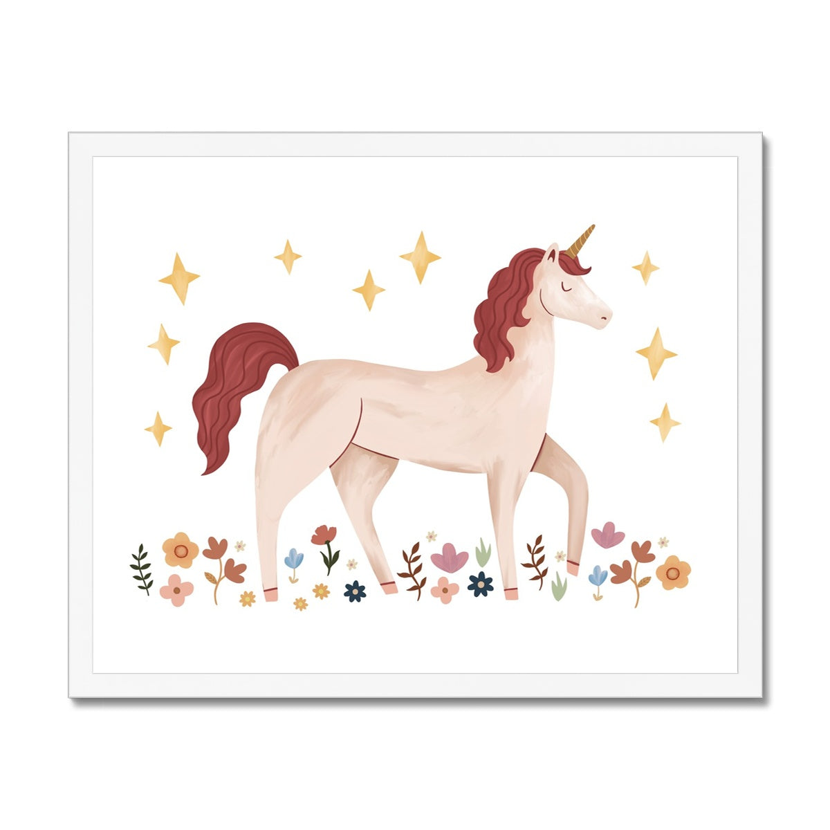 Unicorn in the meadow / Framed Print