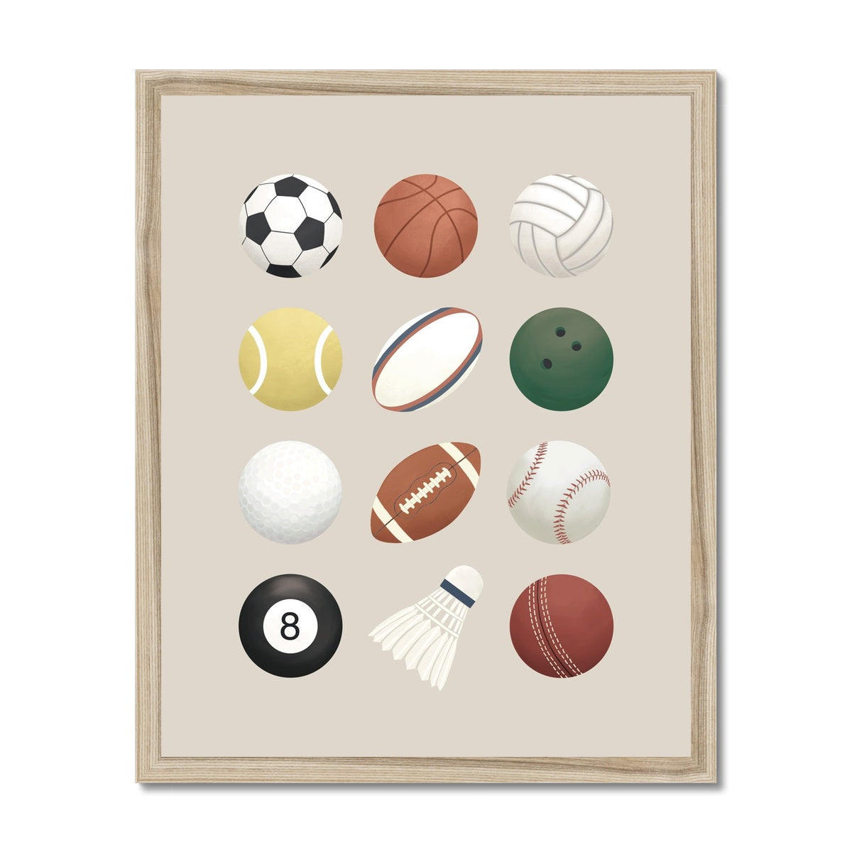 Sports balls in stone / Framed Print