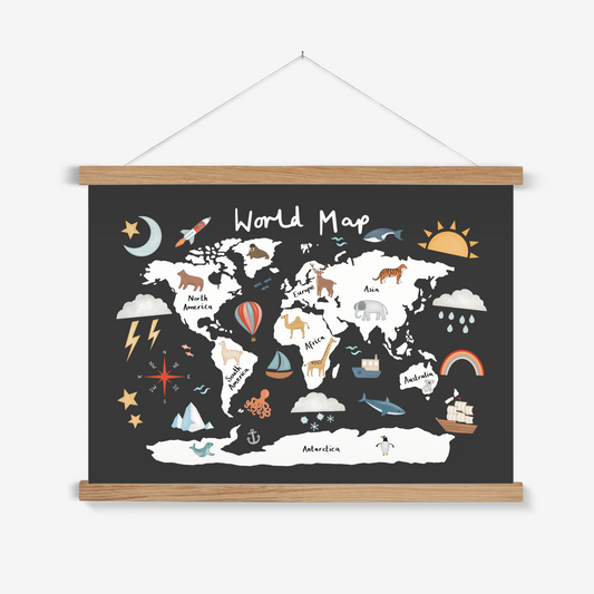 World Map in black / Print with Hanger