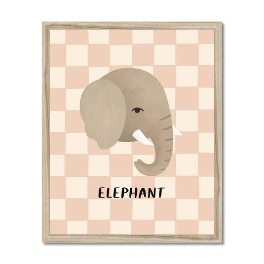 Elephant check in pink / Framed Print