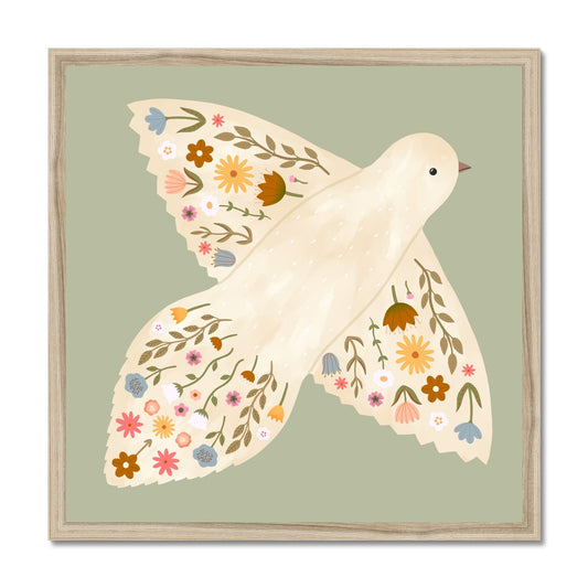 Floral Dove in sage / Framed Print