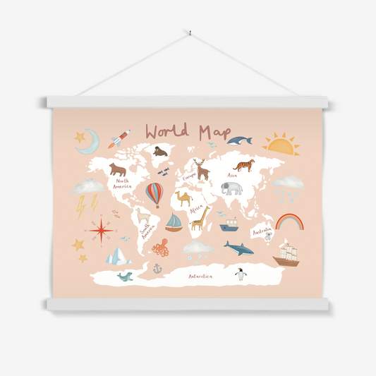 World Map in pink / Print with Hanger