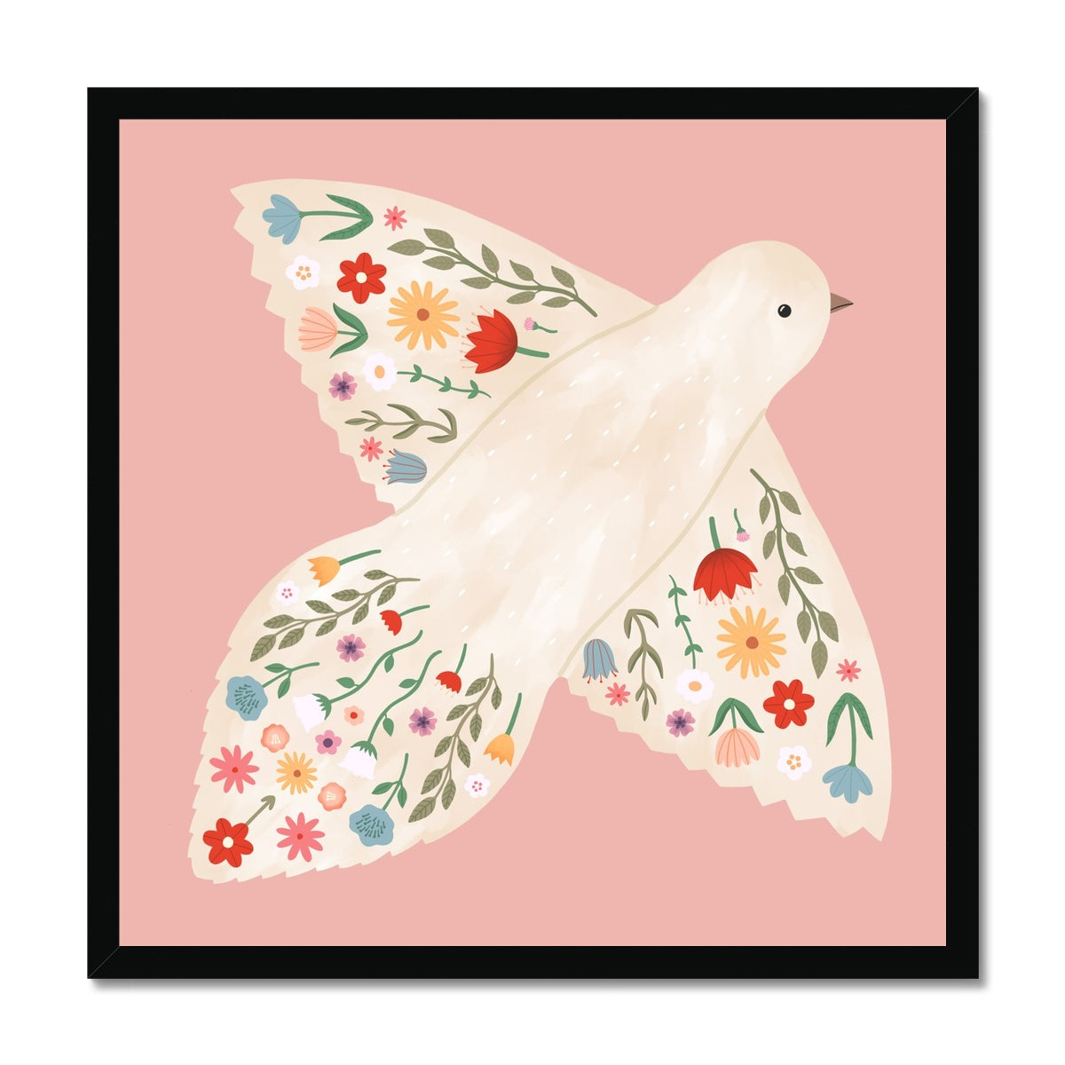 Floral Dove in pink / Framed Print