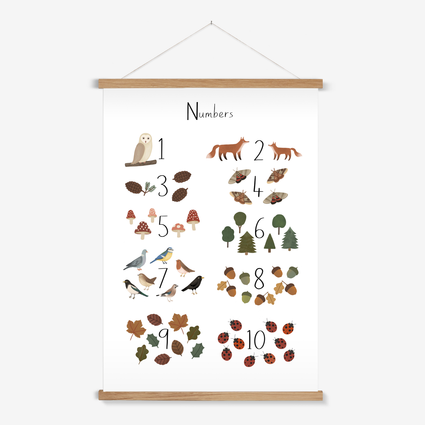 Woodland Numbers in white / Print with Hanger