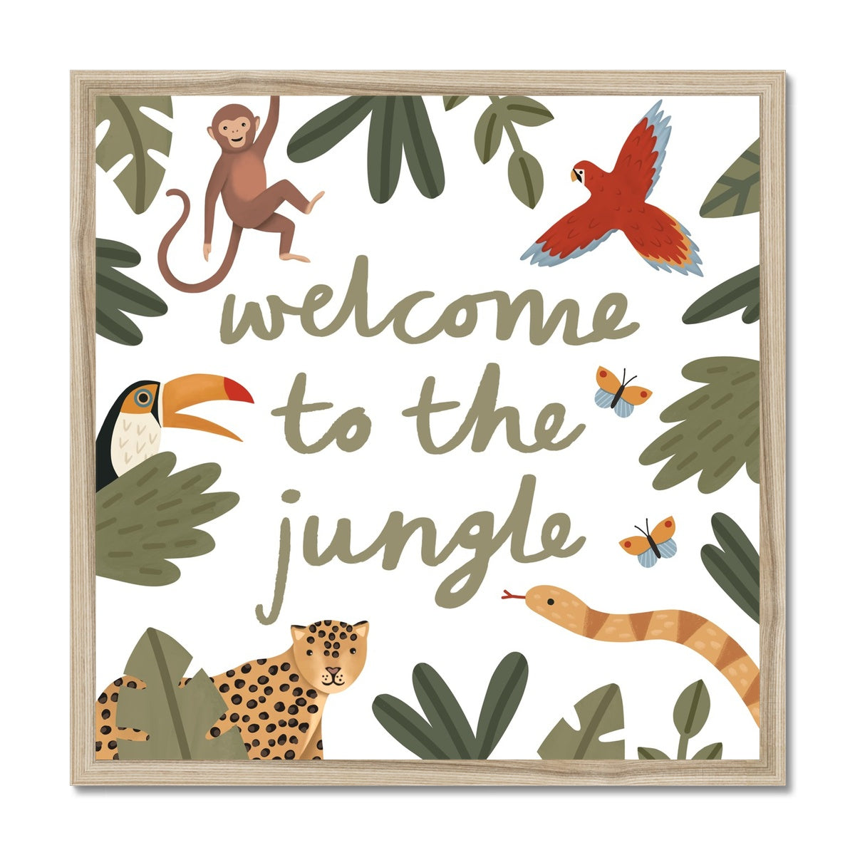 Welcome to the jungle in white / Framed Print