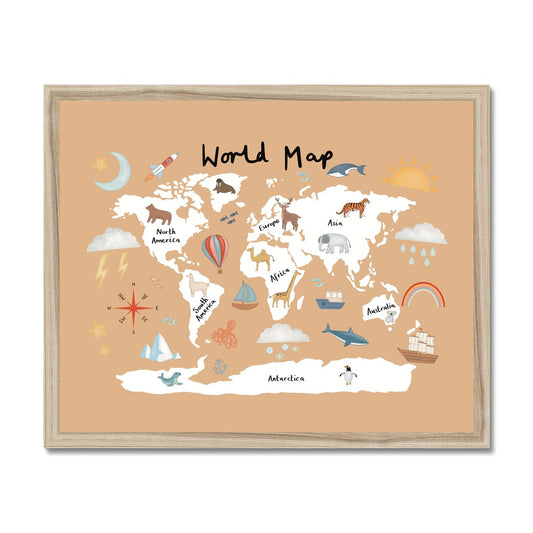 World Map in sand / Framed Print