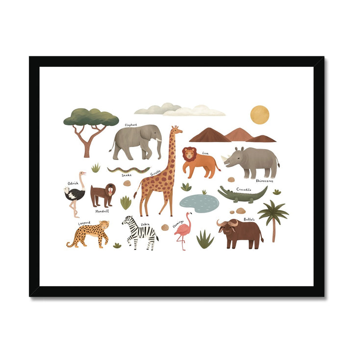Animals on Safari in white / Framed Print
