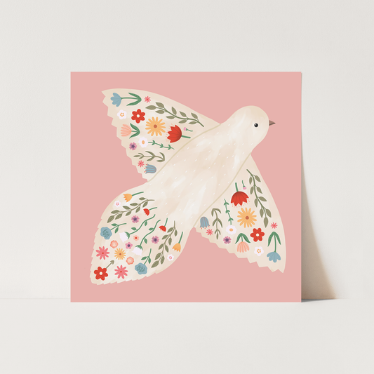Floral Dove in pink / Fine Art Print