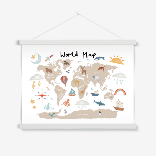 World Map in beige / Print with Hanger