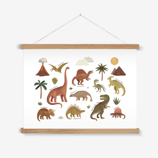 Dinosaurs in white / Print with Hanger