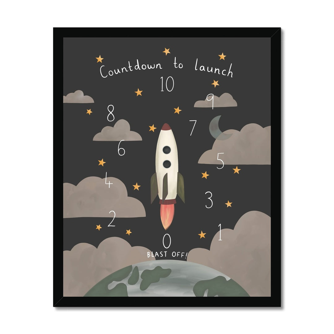 Countdown to launch in black / Framed Print