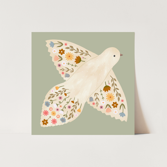 Floral Dove in sage / Fine Art Print