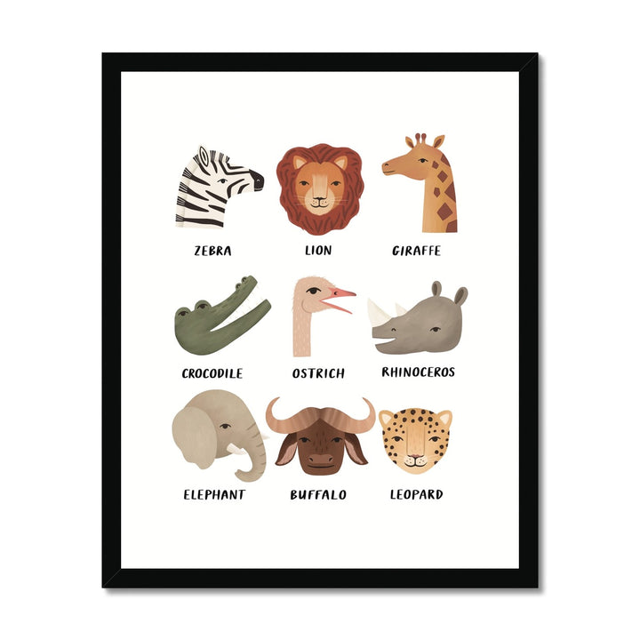 Animal Safari in white / Framed Print