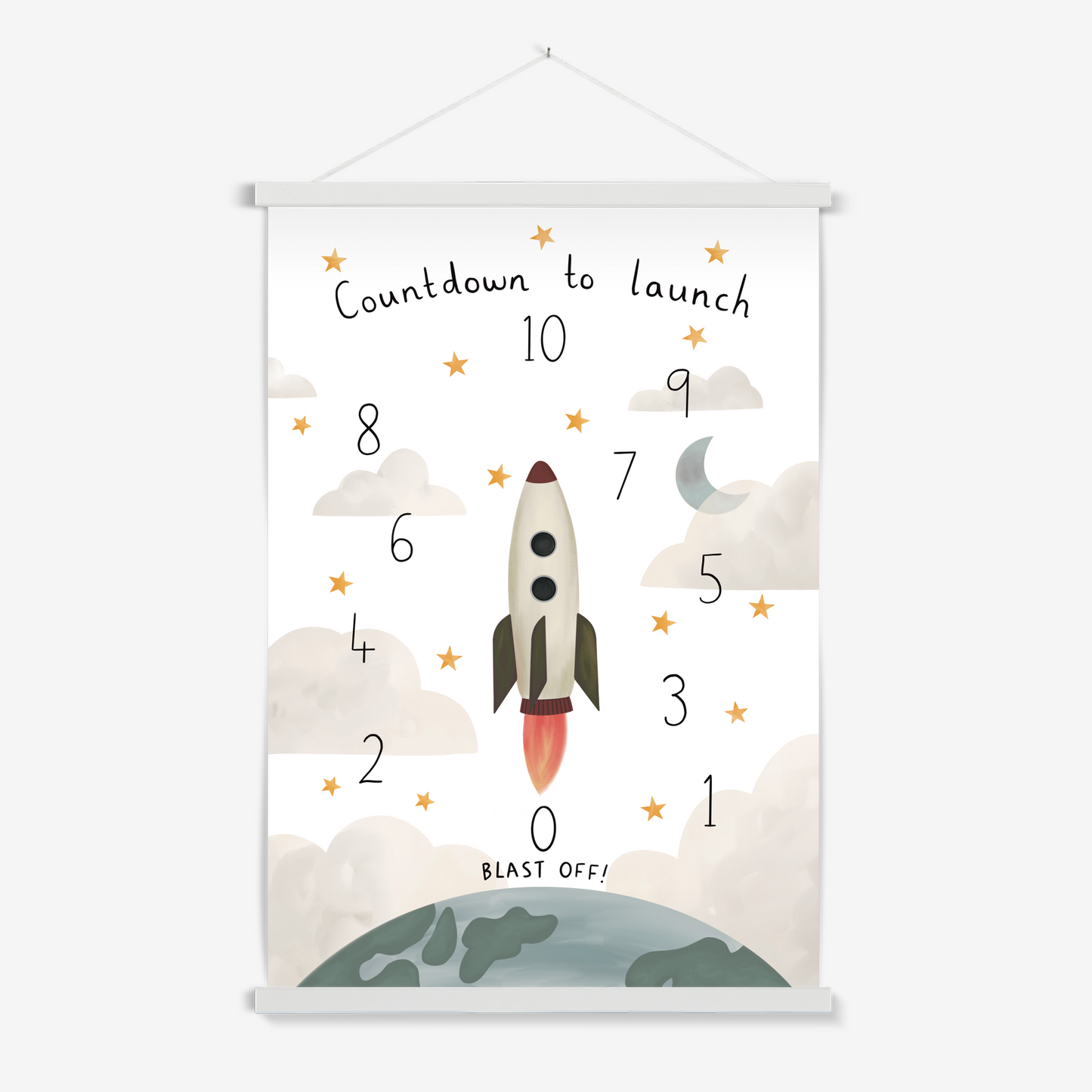 Countdown to launch in white / Print with Hanger