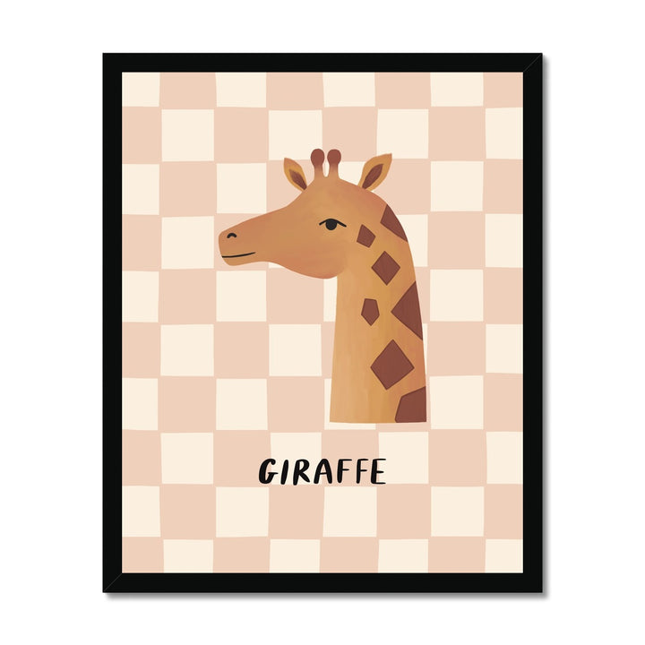 Giraffe check in pink / Framed Print
