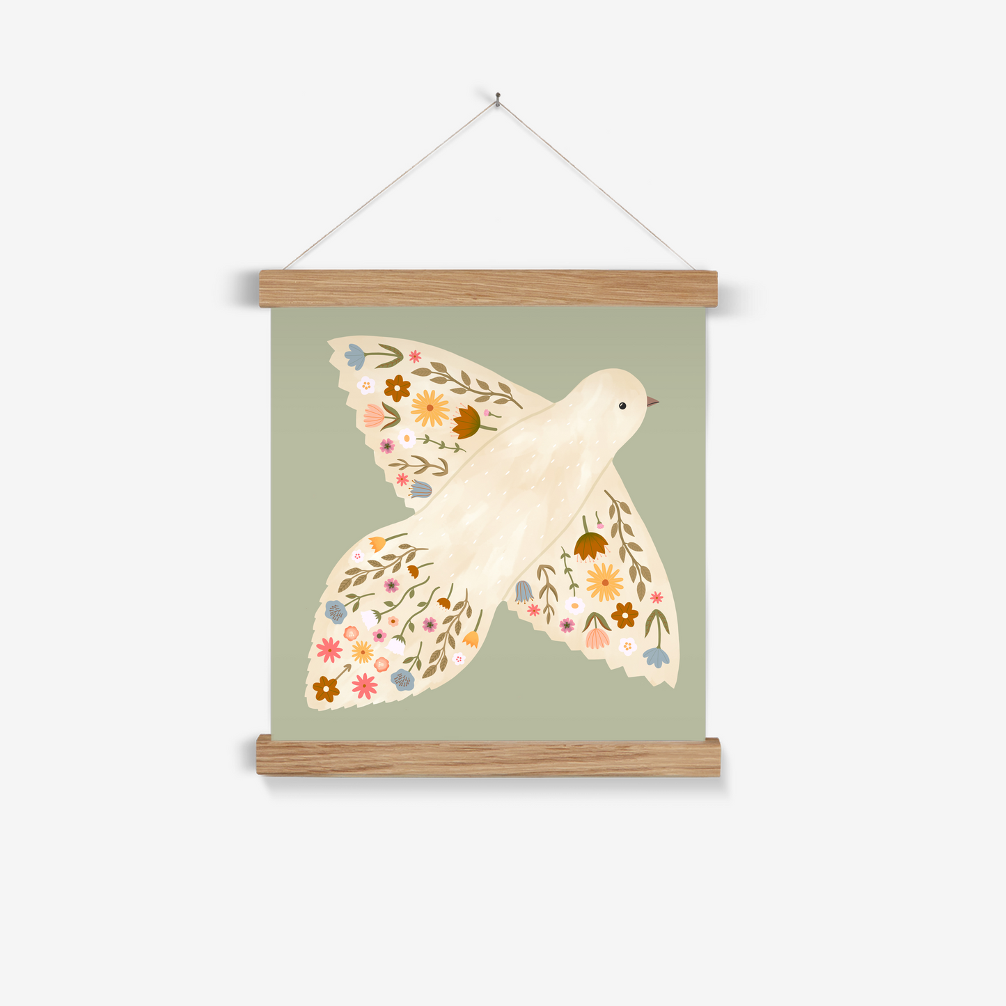 Floral Dove in sage / Print with Hanger